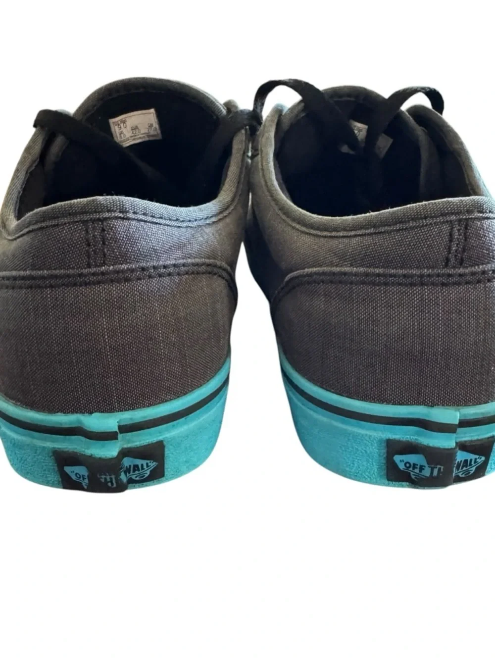 Vans Gray Canvas Sneakers Men’s 9 Teal Sole Lace Up Casual Skate Shoes